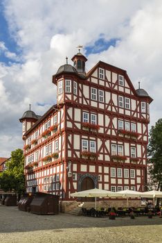 Historical half-timbered houses in downtown of Melsungen, Germany