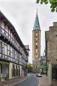 Street with old decorative houses in Goslar, Germany