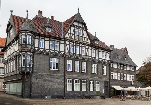 the old picturesque houses on the market square in Goslar, Germany