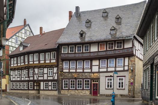 Street with old decorative houses in Goslar, Germany
