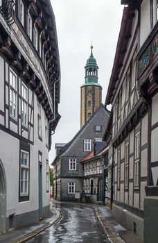 Street with old decorative houses in Goslar, Germany