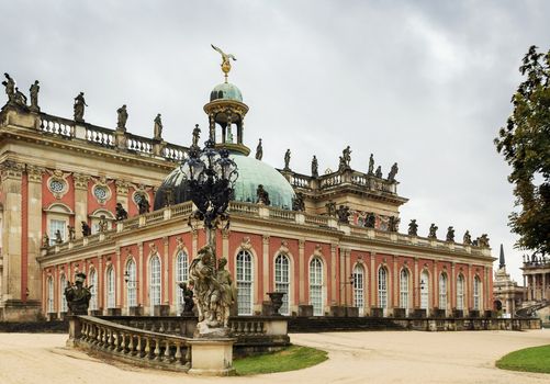 The New Palace is a palace situated in Sanssouci royal park in Potsdam, Germany. The building was begun in 1763 under Frederick the Great and was completed in 1769