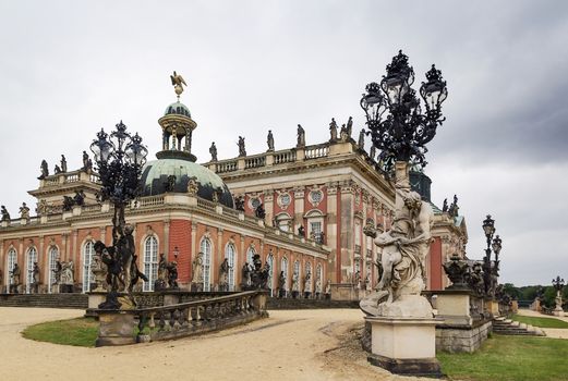 The New Palace is a palace situated in Sanssouci royal park in Potsdam, Germany. The building was begun in 1763 under Frederick the Great and was completed in 1769