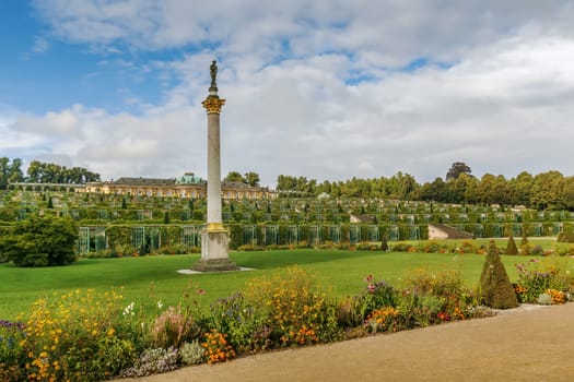 view from park to Sanssouci Palace and the terrace vineyards, Potsdam, Germany