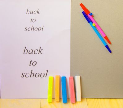 Back to school concept, pen, Notepad, chalk, EDUCATION