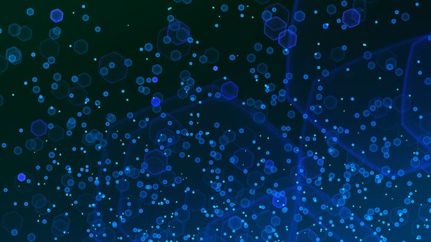 Abstract big data futuristic light wallpaper background design. Science dark pattern with structure mesh and circles. Modern business space dots illustration. 3D render
