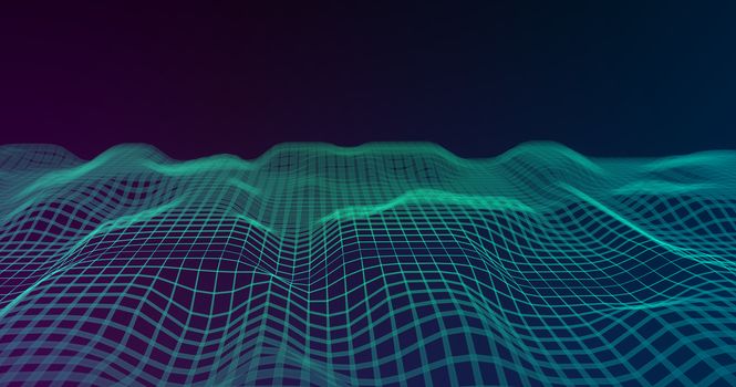 Abstract big data futuristic light wallpaper background design. Science dark pattern with structure mesh and circles. Modern business space dots illustration. 3D render