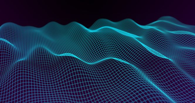 Abstract big data futuristic light wallpaper background design. Science dark pattern with structure mesh and circles. Modern business space dots illustration. 3D render