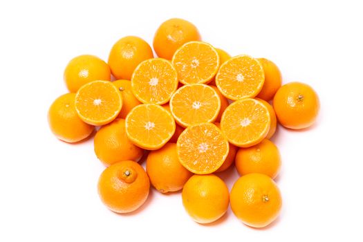 Set of round cut slices of ripe juicy organic oranges on a white background. Vitamins healthy lifestyle vegan super foods concept.