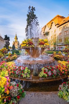 Fish fountain on the Victory Square (Piata Victoriei) in Timisoara, Romania