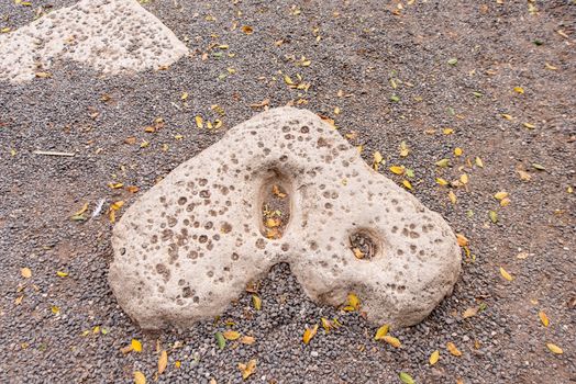 Heart shaped stones built as a tribute in Tabgha on the Sea of Galilee are next to the Church of the Loaves and Fishes are said to be steps where the Lord Jesus stood.