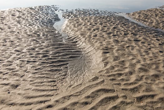 Wavy pattern of the sandy ocean floor at low tide.