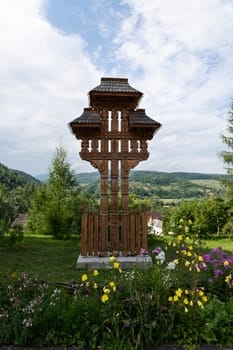 Barsana Monastery Architectural Detail - Traditional Wooden Cross (Maramures, Romania).