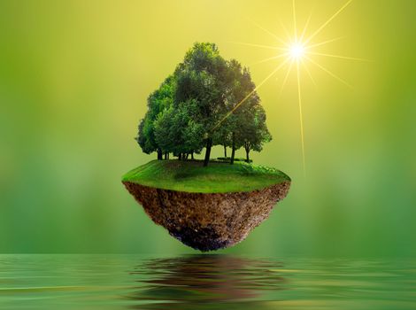 Floating islands with trees Lake river in the sky World Environment Day World Conservation Day environment