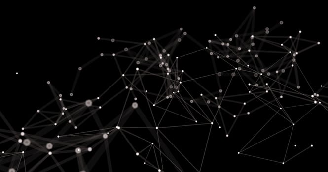 Abstract futuristic light wallpaper background design. Science dark pattern with structure mesh and lines. Modern business space triangular illustration 3D render