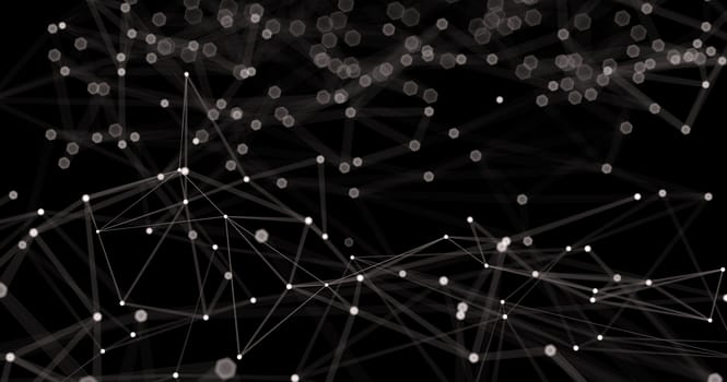 Abstract futuristic light wallpaper background design. Science dark pattern with structure mesh and lines. Modern business space triangular illustration 3D render