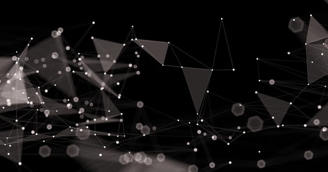 Abstract futuristic light wallpaper background design. Science dark pattern with structure mesh and lines. Modern business space triangular illustration 3D render