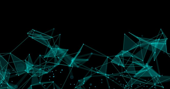 Abstract futuristic light wallpaper background design. Science dark pattern with structure mesh and lines. Modern business space triangular illustration 3D render
