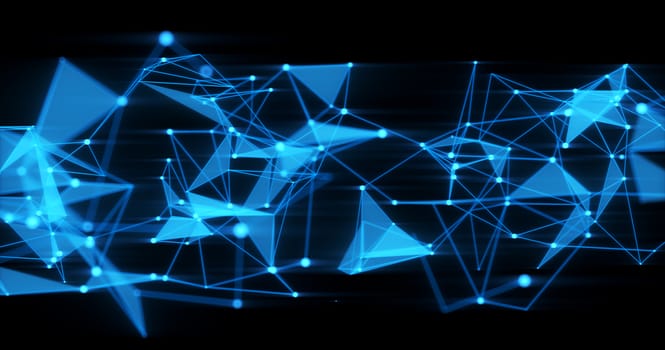 Abstract futuristic light wallpaper background design. Science dark pattern with structure mesh and lines. Modern business space triangular illustration 3D render