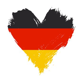 Grunge brushstroke painted illustration of heart shaped distressed German flag isolated on white background