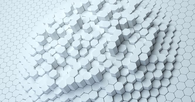 Abstract technological hexagonal background. 3d rendering. Geometric pattern. Graphic design elementfor wallpaper.