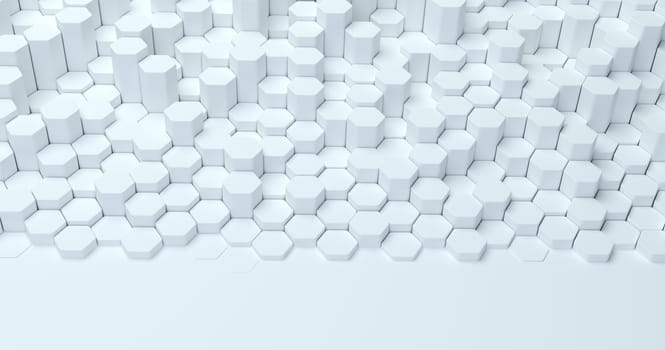 Abstract technological hexagonal background. 3d rendering. Geometric pattern. Graphic design elementfor wallpaper.