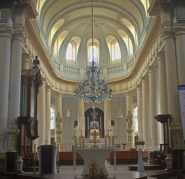 Impressive interior of an Catholic church in Avranches, France