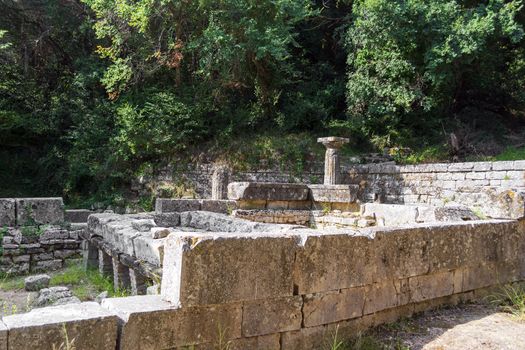 Remains of a Doric temple at Mon Repos park, Corfu Town, Greece.