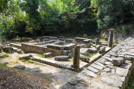 Remains of a Doric temple at Mon Repos park, Corfu Town, Greece.