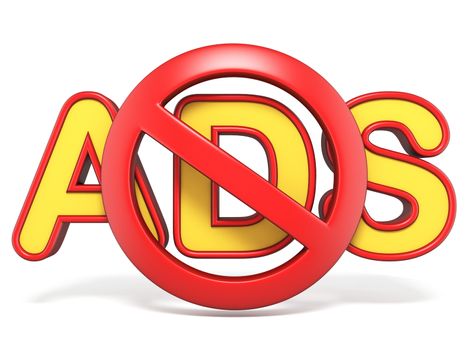 Forbidden sign with ADS text 3D render illustration isolated on white background