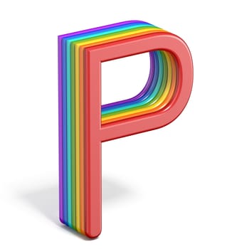 Rainbow font letter P 3D rendering illustration isolated on white background