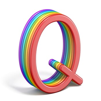 Rainbow font letter Q 3D rendering illustration isolated on white background