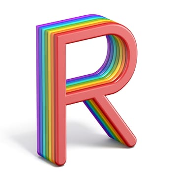Rainbow font letter R 3D rendering illustration isolated on white background