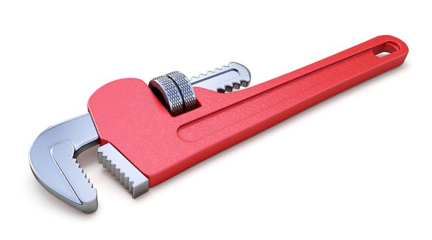 Pipe wrench side view 3D rendering illustration isolated on white background