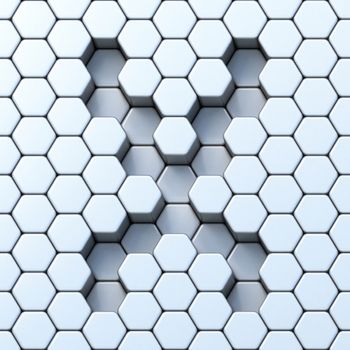 Hexagonal grid letter X 3D render illustration