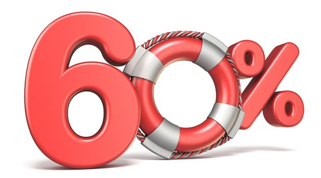 Life buoy 60 percent sign 3D render illustration isolated on white background