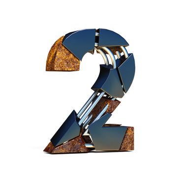 Black brown fracture font number 2 TWO 3D rendering illustration isolated on white background