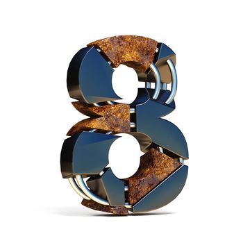 Black brown fracture font number 8 EIGHT 3D rendering illustration isolated on white background
