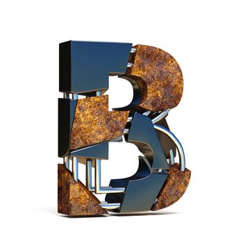 Black brown fracture font LETTER B 3D rendering illustration isolated on white background