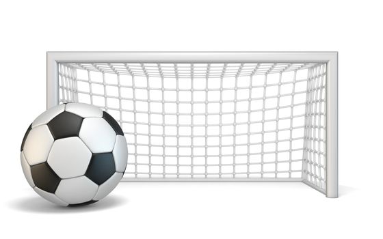 Soccer ball and soccer gate 3D rendering illustration isolated on white background