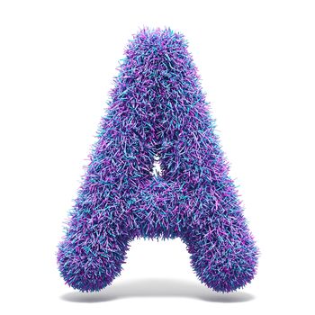 Purple faux fur LETTER A 3D render illustration isolated on white background