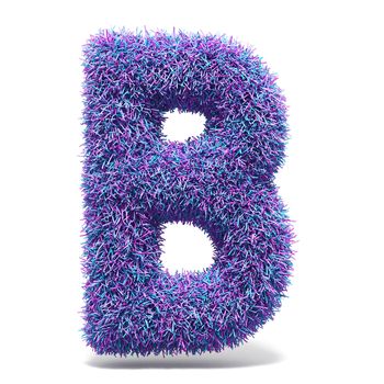 Purple faux fur LETTER B 3D render illustration isolated on white background