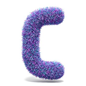 Purple faux fur LETTER C 3D render illustration isolated on white background