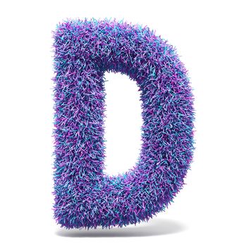 Purple faux fur LETTER D 3D render illustration isolated on white background
