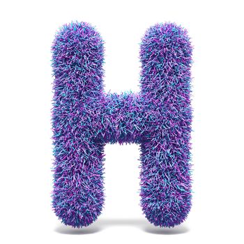 Purple faux fur LETTER H 3D render illustration isolated on white background