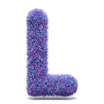 Purple faux fur LETTER L 3D render illustration isolated on white background