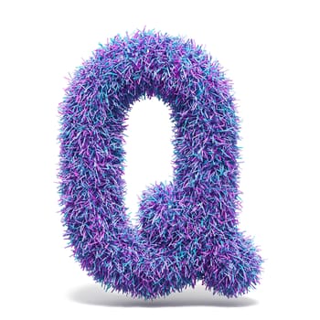 Purple faux fur LETTER Q 3D render illustration isolated on white background