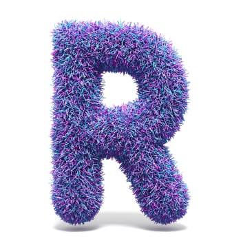 Purple faux fur LETTER R 3D render illustration isolated on white background