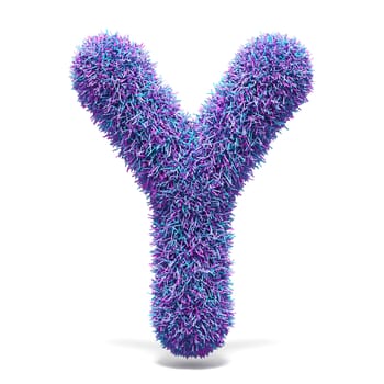 Purple faux fur LETTER Y 3D render illustration isolated on white background