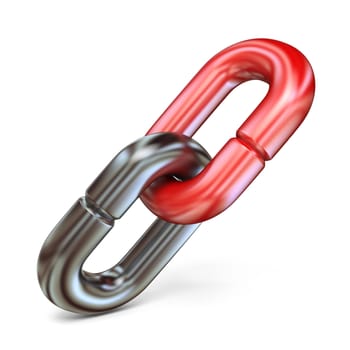Red chain link icon 3D rendering illustration isolated on white background